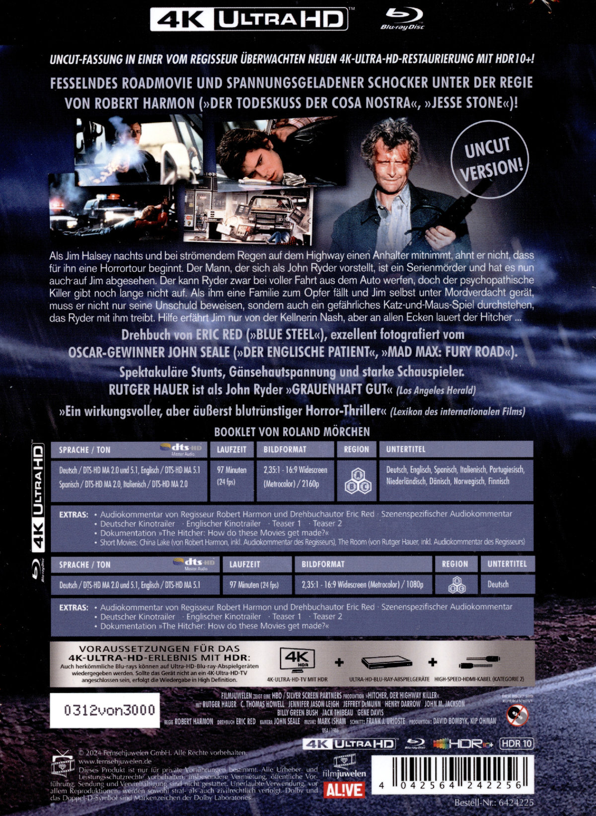 Hitcher - Der Highway Killer - Uncut Mediabook Edition (4K Ultra HD+blu-ray)