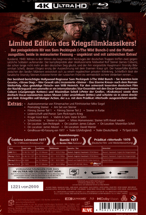 Steiner - Das Eiserne Kreuz - Teil 1+2 - Uncut Mediabook Edition  (4K Ultra HD+blu-ray)