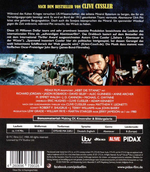 Hebt die Titanic - Remastered Edition (Raise the Titanic) / Spannender Abenteuerfilm nach dem Bestseller von Clive Cussler (Pidax Film-Klassiker)  (Blu-ray Disc)