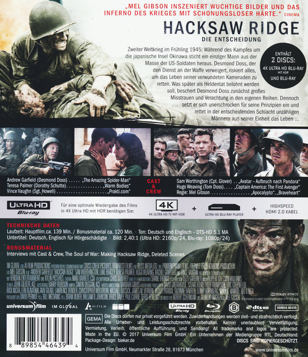 Hacksaw Ridge - Die Entscheidung (4K Ultra HD)