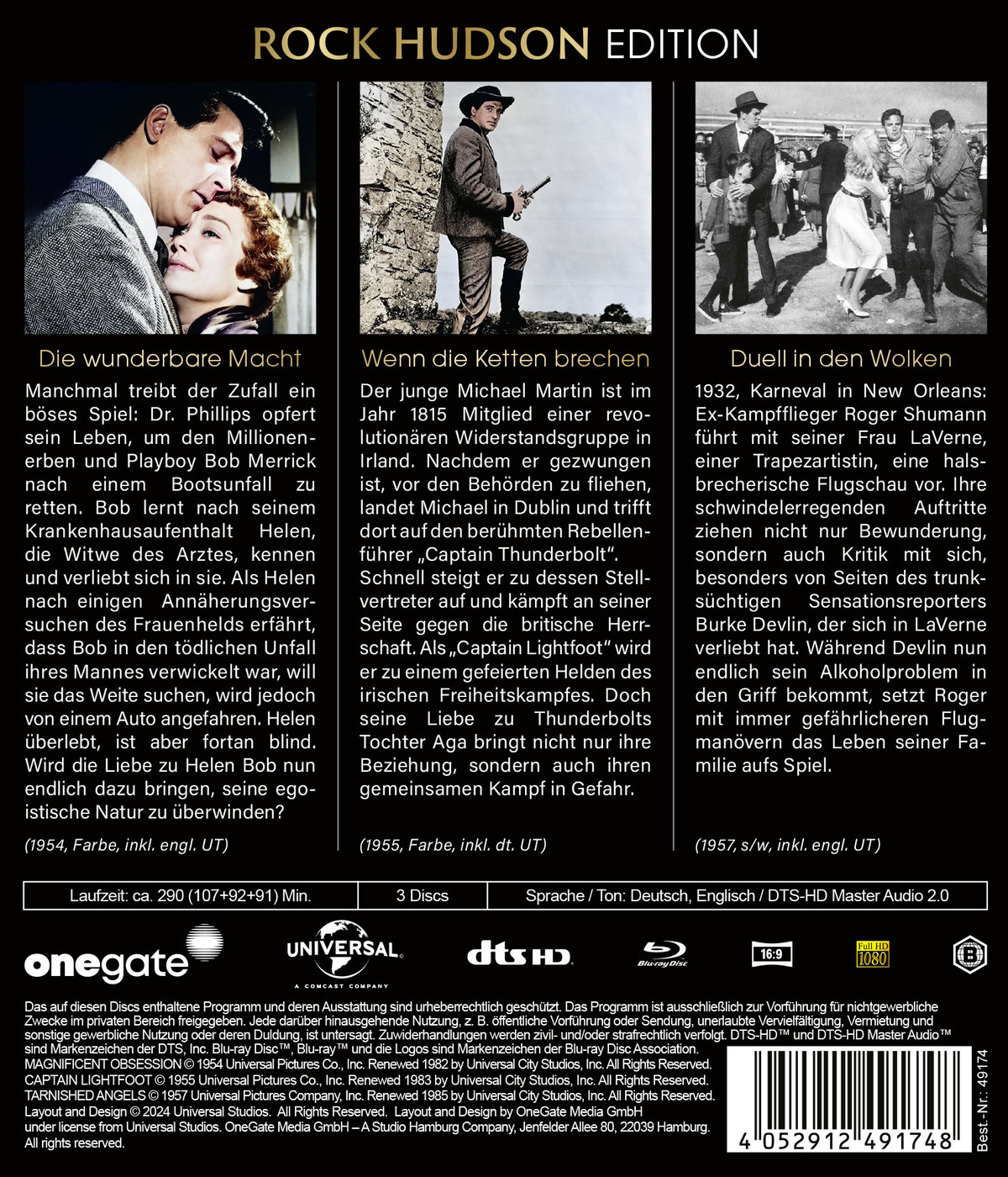 Rock Hudson Edition: Wunderbare Macht / Wenn die Ketten brechen / Duell in den Wolken (3 Filme auf 3 Blu-rays)  (Blu-ray Disc)