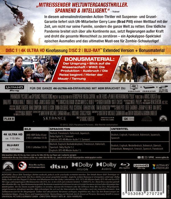 World War Z  (4K Ultra HD) (+ Blu-ray) 