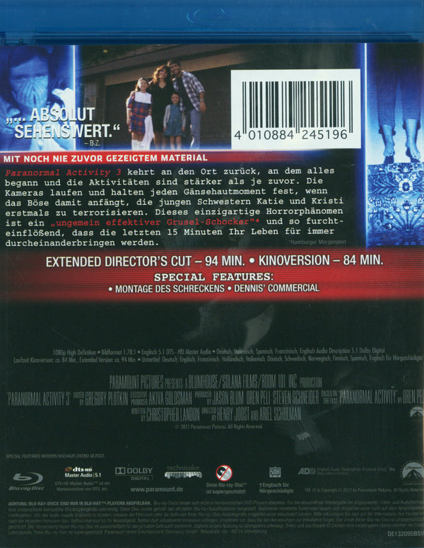 Paranormal Activity 3 - Extended Directors Cut (blu-ray)