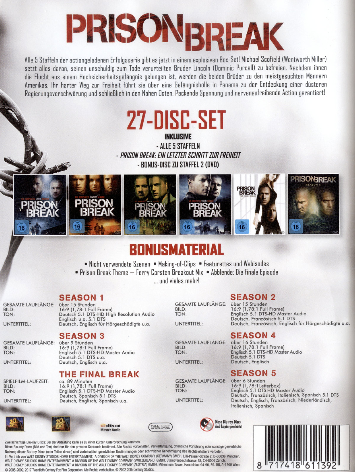 Prison Break - Season 1-5 - Komplettbox  [27 BRs]  (Blu-ray Disc)