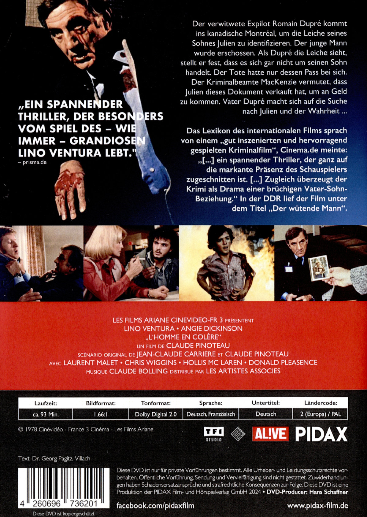 Ein Mann in Wut (L’homme en colère) - Remastered Edition / Spannender Kriminalfilm mit Starbesetzung (Pidax Film-Klassiker)  (DVD)