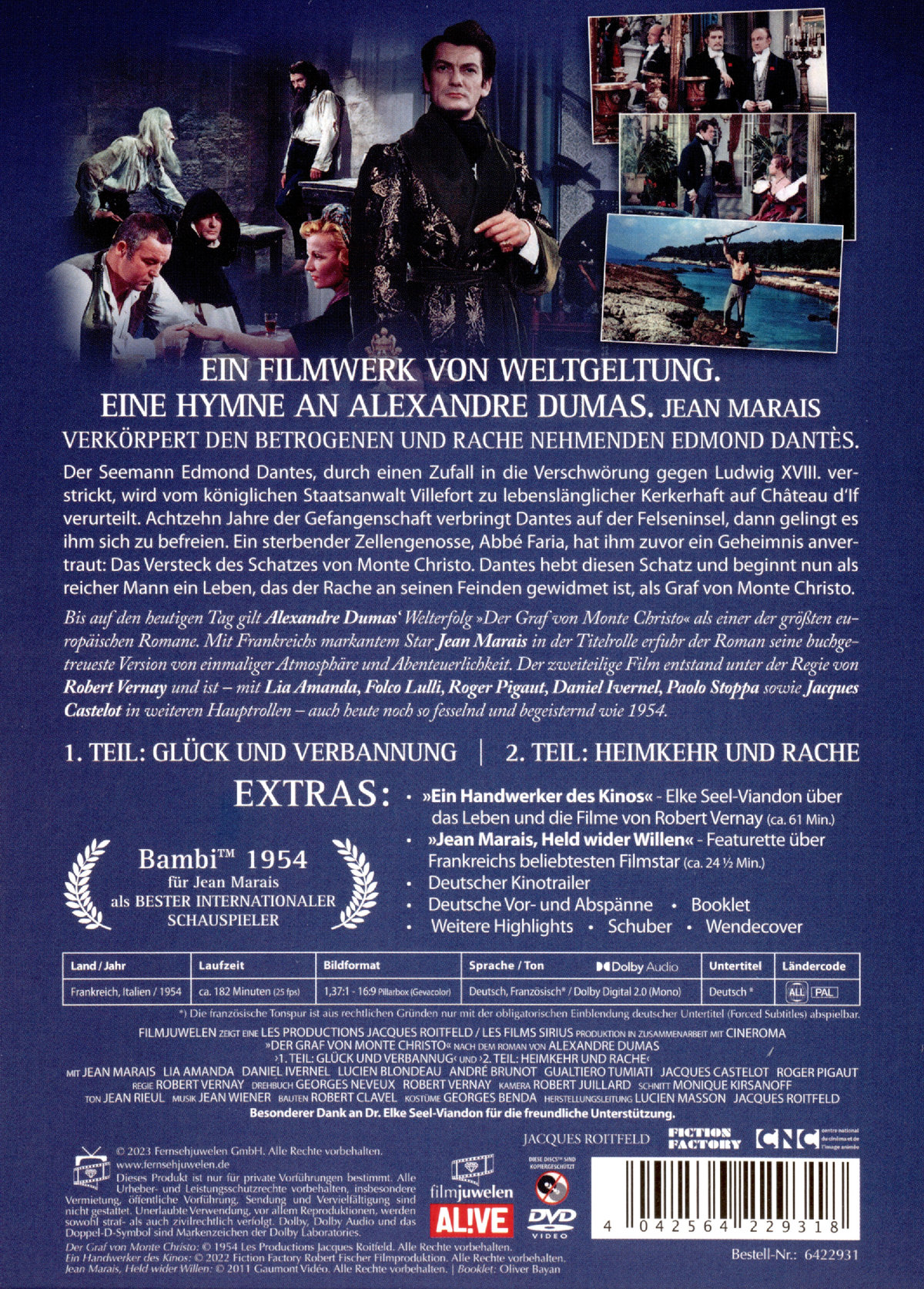 Der Graf von Monte Christo (Teil 1 & 2 mit Jean Marais / 1954) - Restaurierte Fassung  [2 DVDs]  (DVD)
