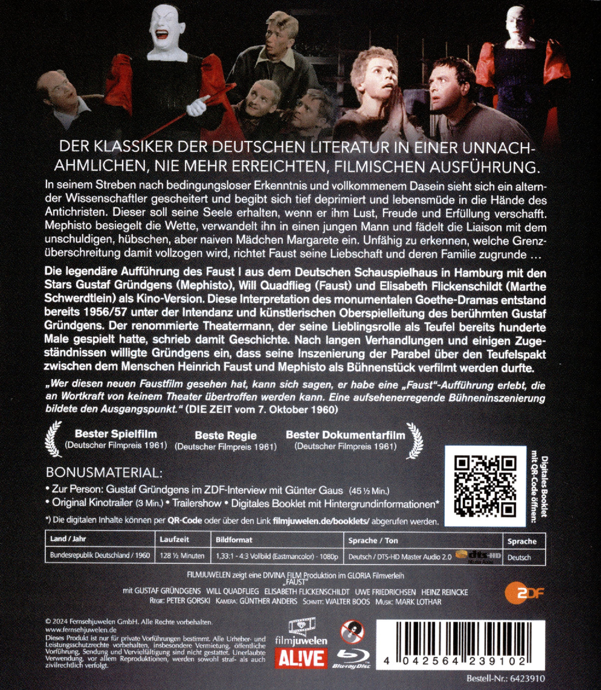 Faust (plus Bonus: ZDF-Interview mit Gustaf Gründgens) - Filmjuwelen  (Blu-ray Disc)