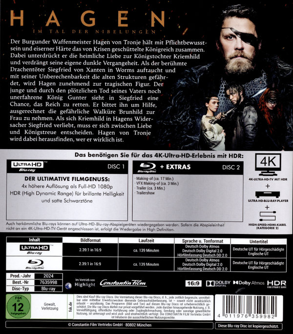 Hagen - Im Tal der Nibelungen  (4K Ultra HD) (+ Blu-ray)