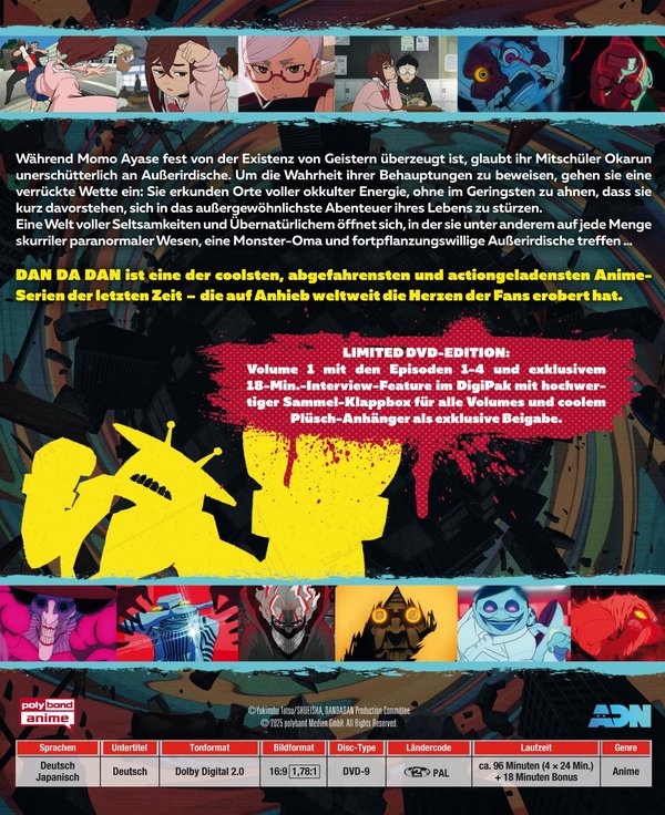DAN DA DAN - Staffel 1, Volume 1 LTD. - Mit Plüsch-Anhänger und Sammelklappbox für alle Volumes  (DVD)