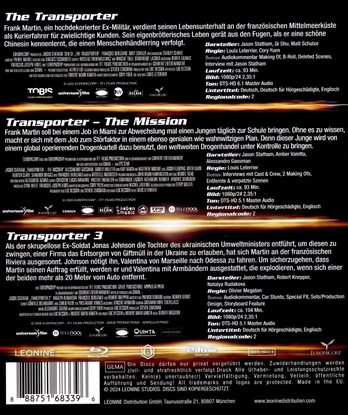 Transporter Trilogie  [3 BRs]  (Blu-ray Disc)