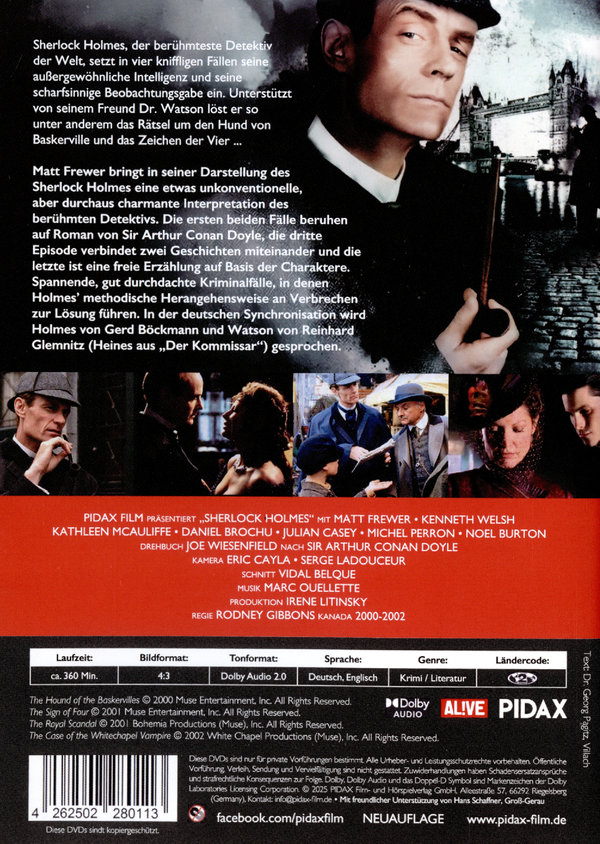 Sherlock Holmes (mit Matt Frewer) - Komplettbox / Die komplette 4-teilige Spielfilmreihe mit Matt Frewer als Meisterdetektiv (Pidax Serien-Klassiker) [2 DVDs]  (DVD)