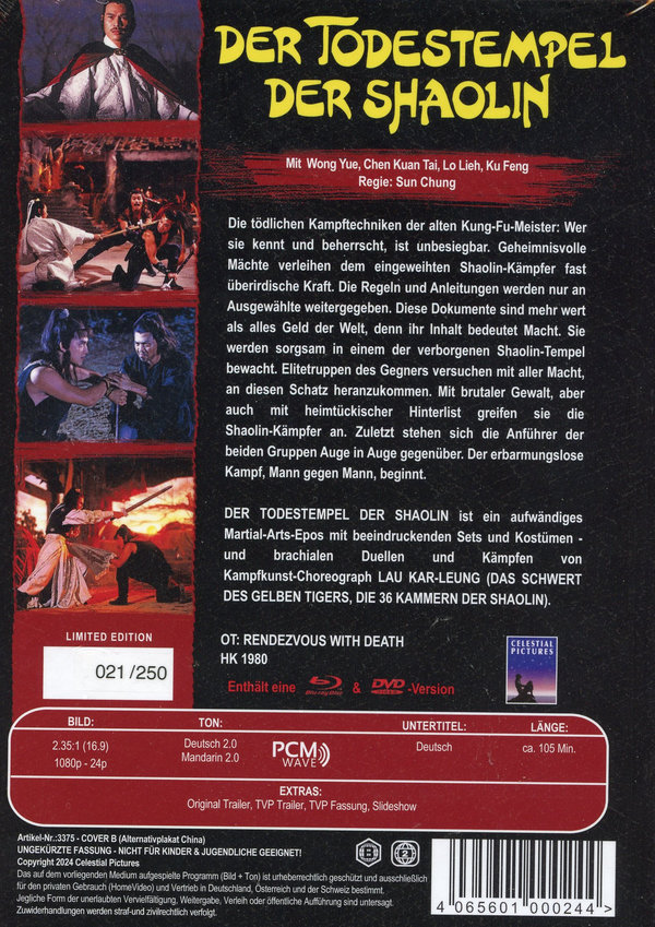 Der Todestempel der Shaolin - Uncut Mediabook Edition  (DVD+blu-ray) (B)