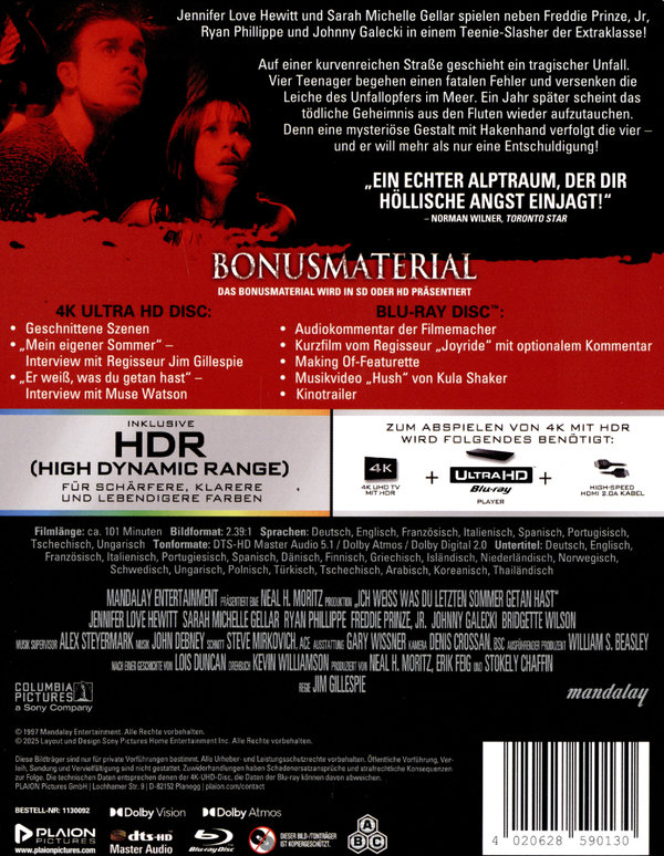 Ich weiß, was du letzten Sommer getan hast - Uncut Steelbook Edition  (4K Ultra HD+blu-ray)
