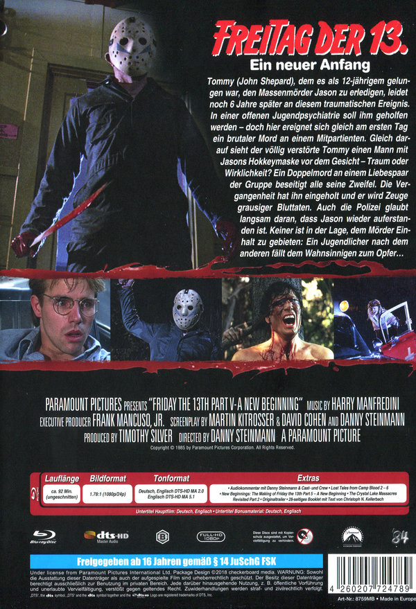Freitag der 13. - Teil 5 - Ein neuer Anfang - Uncut Mediabook Edition (blu-ray) (B)