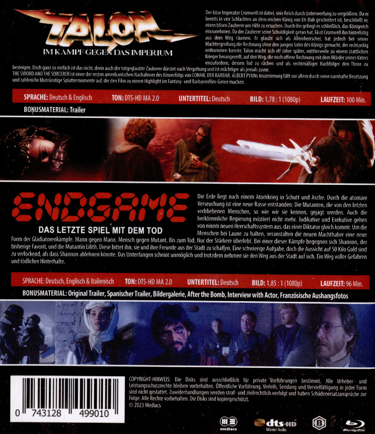 ENDGAME - Das letzte Spiel mit dem Tod  + TALON - IM KAMPF GEGEN DAS IMPERIUM - 2 Disc Uncut Action BD Box  [2 BRs]  (Blu-ray Disc)