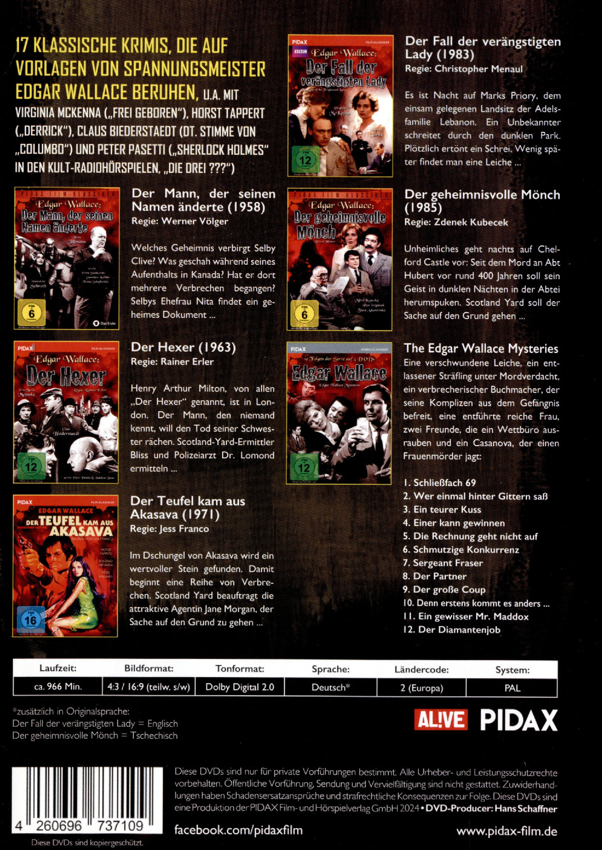 Die große Edgar Wallace Krimi-Collection / 17 Verfilmungen der beliebten Edgar-Wallace-Krimis (Pidax Film- und Hörspielverlag)  [9 DVDs]  (DVD)