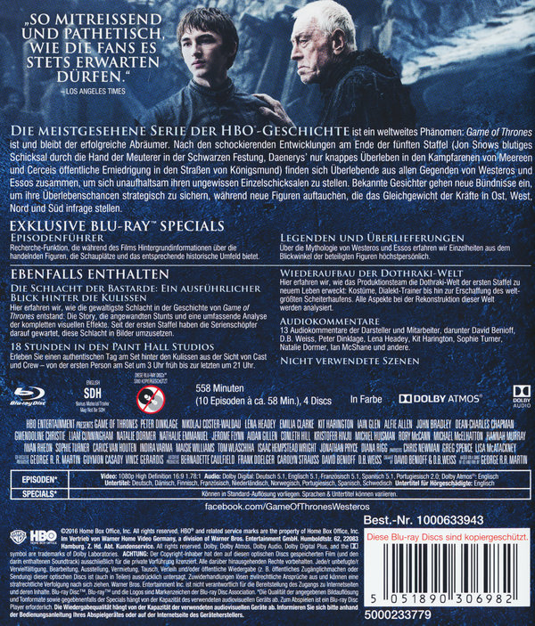 Game of Thrones - Die komplette sechste Staffel (blu-ray)