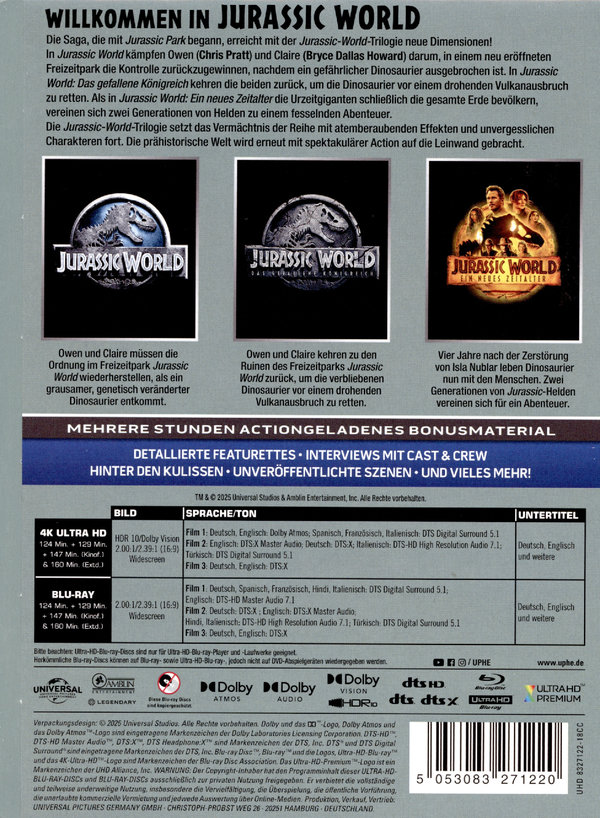 Jurassic World Trilogie - Limited Steelbook Edition  (4K Ultra HD+blu-ray)