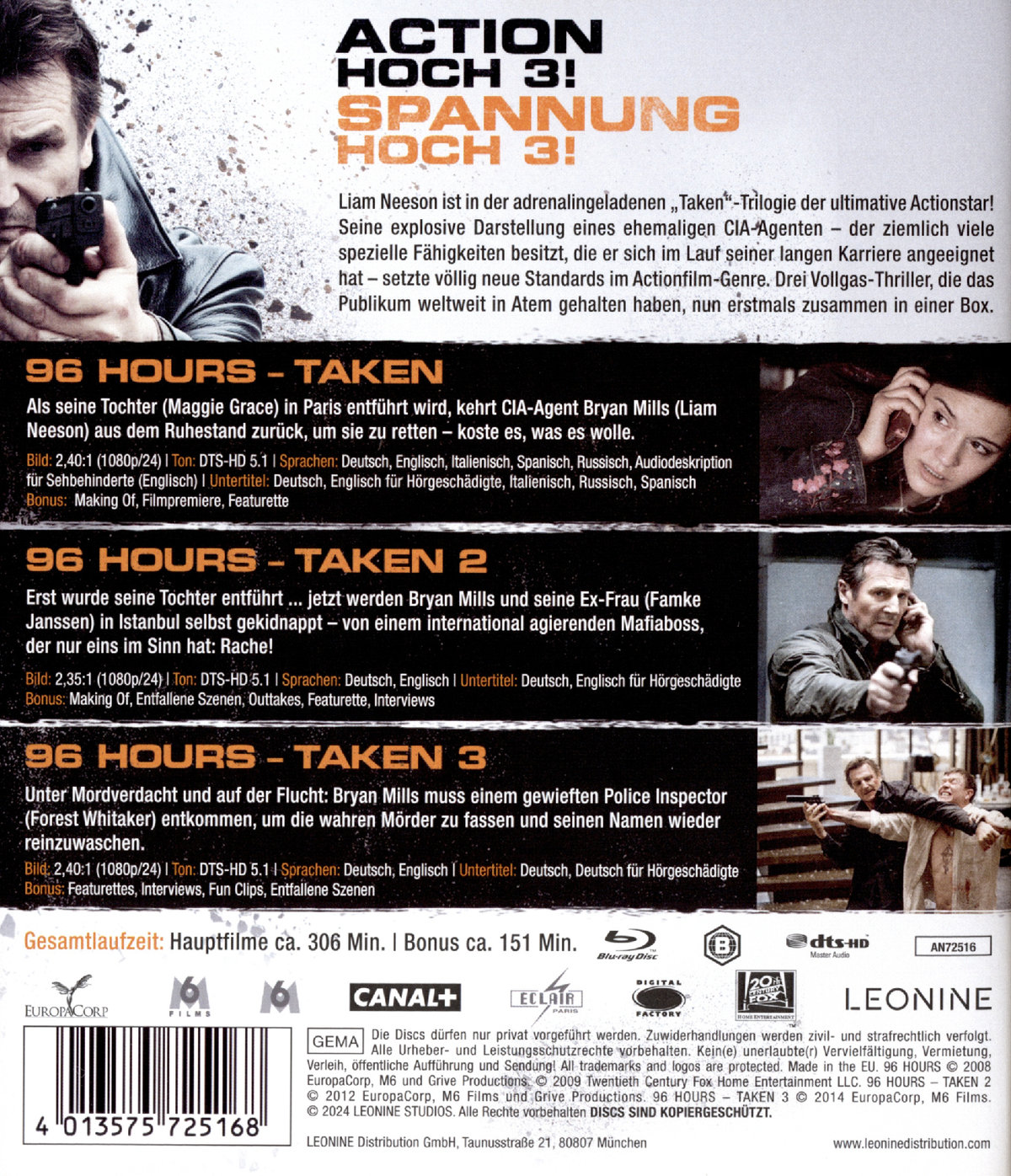 96 Hours - Taken 1-3  [3 BRs]  (Blu-ray Disc)