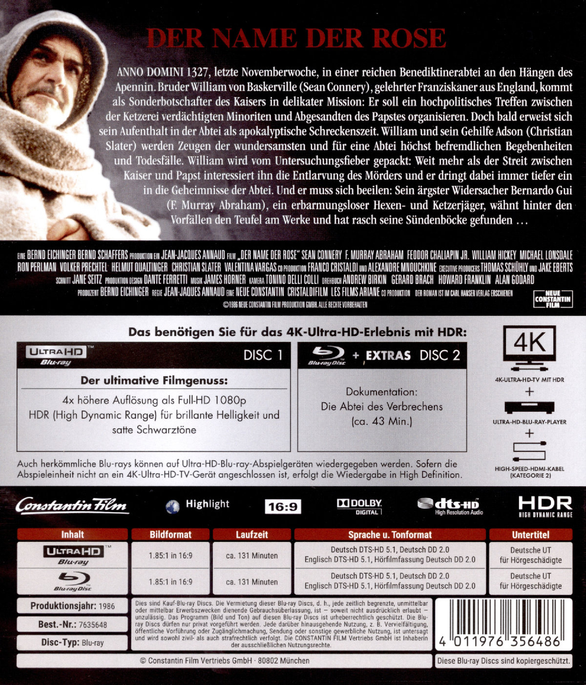 Der Name der Rose  (4K Ultra HD) ( + Blu-ray) 